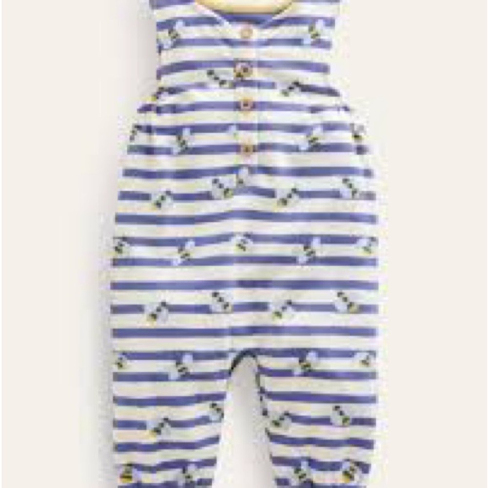 Boden Baby Bee Dungarees Romper Striped with Bee Print